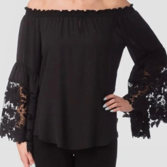 Joseph Ribkoff Witchy Dark fairy Victorian Goth Black Bell Sleeve Blouse Sz10 - Picture 3 of 14